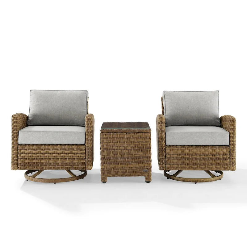 Ensemble de 3 fauteuils pivotants à bascule en osier d'extérieur Bradenton de Crosley