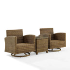 Ensemble de 3 fauteuils pivotants à bascule en osier d'extérieur Bradenton de Crosley