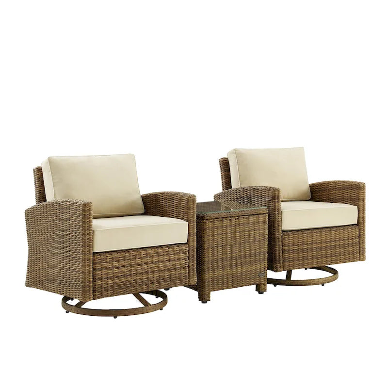 Ensemble de 3 fauteuils pivotants à bascule en osier d'extérieur Bradenton de Crosley