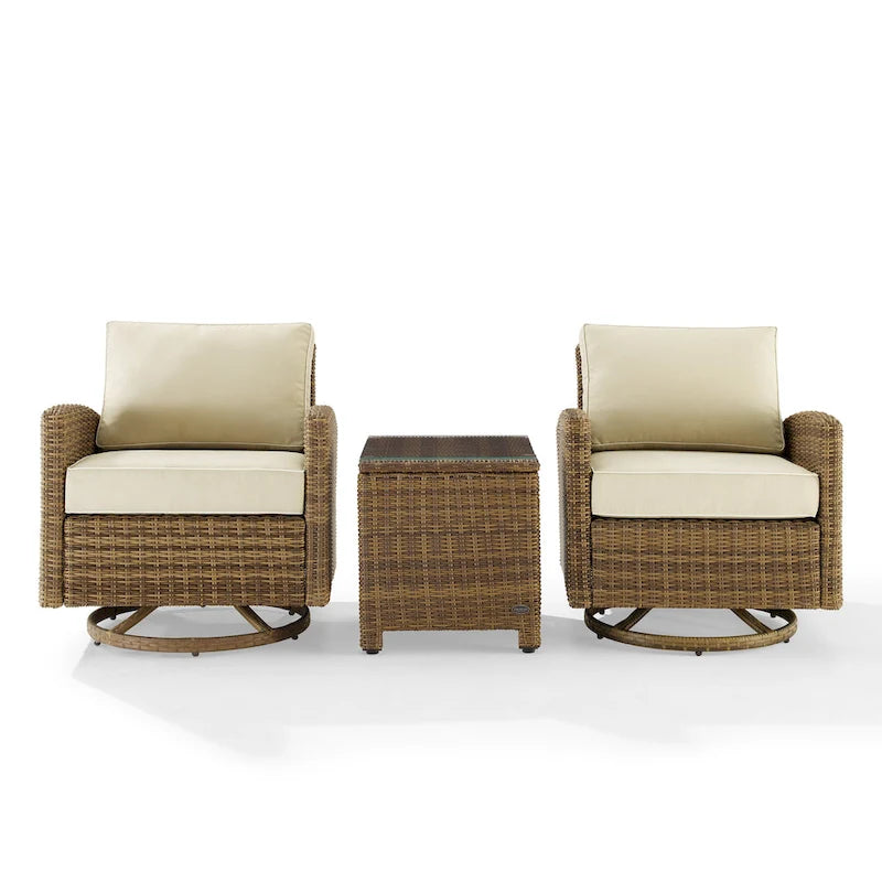 Ensemble de 3 fauteuils pivotants à bascule en osier d'extérieur Bradenton de Crosley