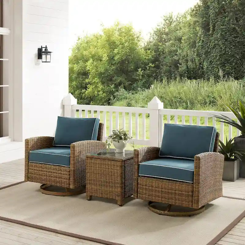 Ensemble de 3 fauteuils pivotants à bascule en osier d'extérieur Bradenton de Crosley
