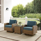 Ensemble de 3 fauteuils pivotants à bascule en osier d'extérieur Bradenton de Crosley