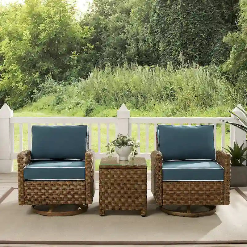 Ensemble de 3 fauteuils pivotants à bascule en osier d'extérieur Bradenton de Crosley
