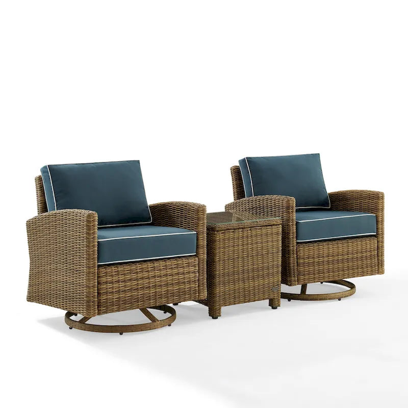 Ensemble de 3 fauteuils pivotants à bascule en osier d'extérieur Bradenton de Crosley