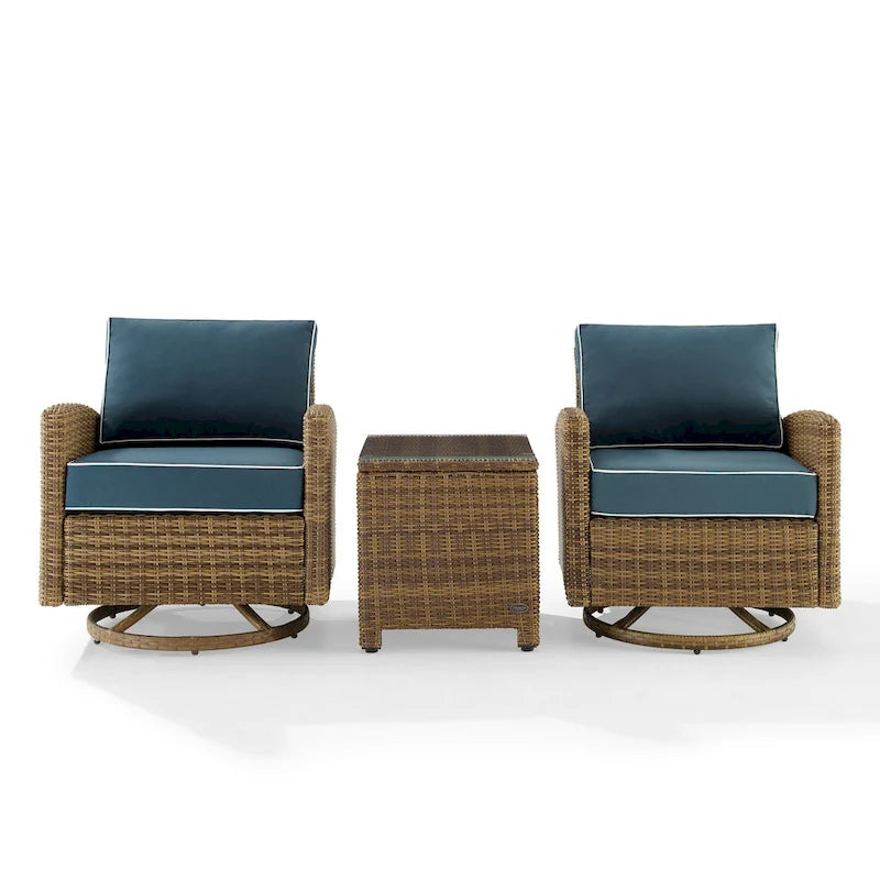 Ensemble de 3 fauteuils pivotants à bascule en osier d'extérieur Bradenton de Crosley