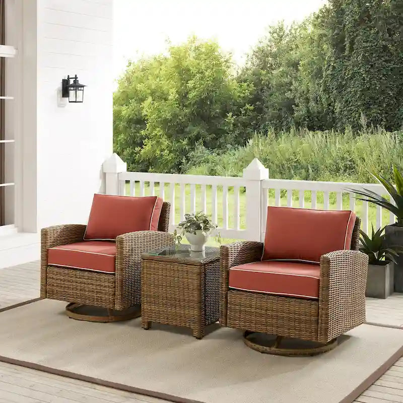 Ensemble de 3 fauteuils pivotants à bascule en osier d'extérieur Bradenton de Crosley
