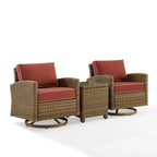 Ensemble de 3 fauteuils pivotants à bascule en osier d'extérieur Bradenton de Crosley
