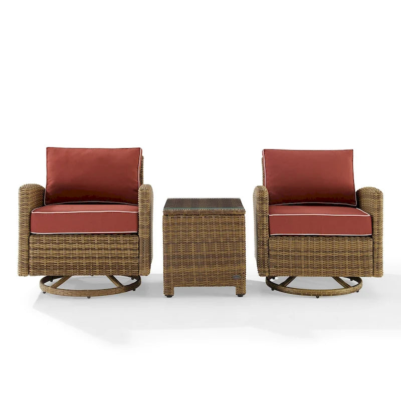 Ensemble de 3 fauteuils pivotants à bascule en osier d'extérieur Bradenton de Crosley