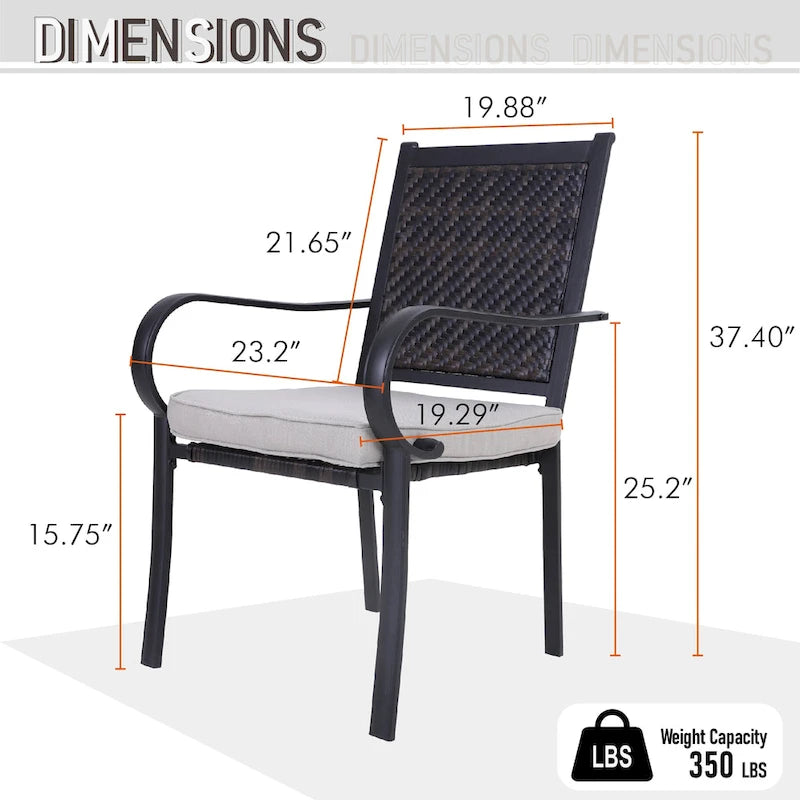 MAISON ARTS Ensemble de salle à manger d'extérieur 7 pièces, 6 chaises en rotin avec coussin et 1 table avec trou pour parasol - N/A