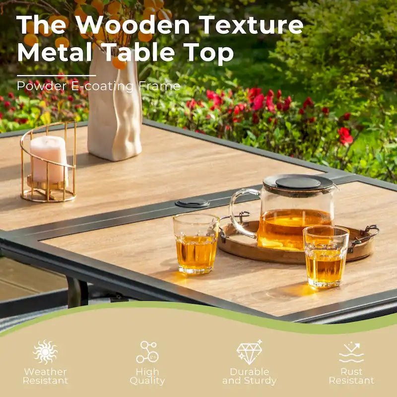 MAISON ARTS Ensemble de salle à manger d'extérieur 7 pièces, 6 chaises en rotin avec coussin et 1 table avec trou pour parasol - N/A