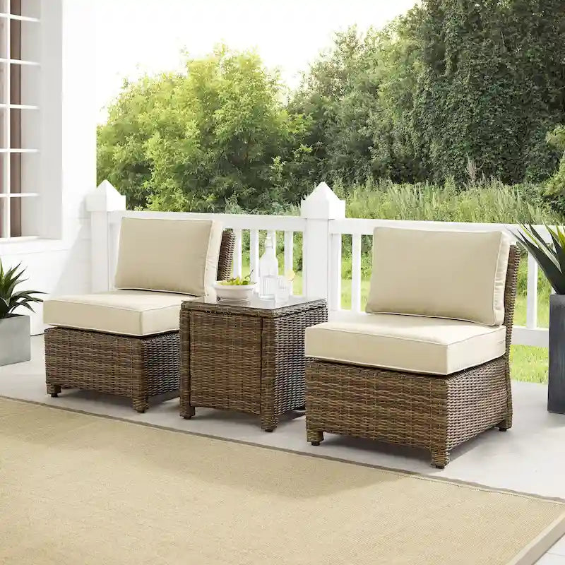 Crosley Bradenton Ensemble de 3 chaises en osier d'extérieur – Marron vieilli