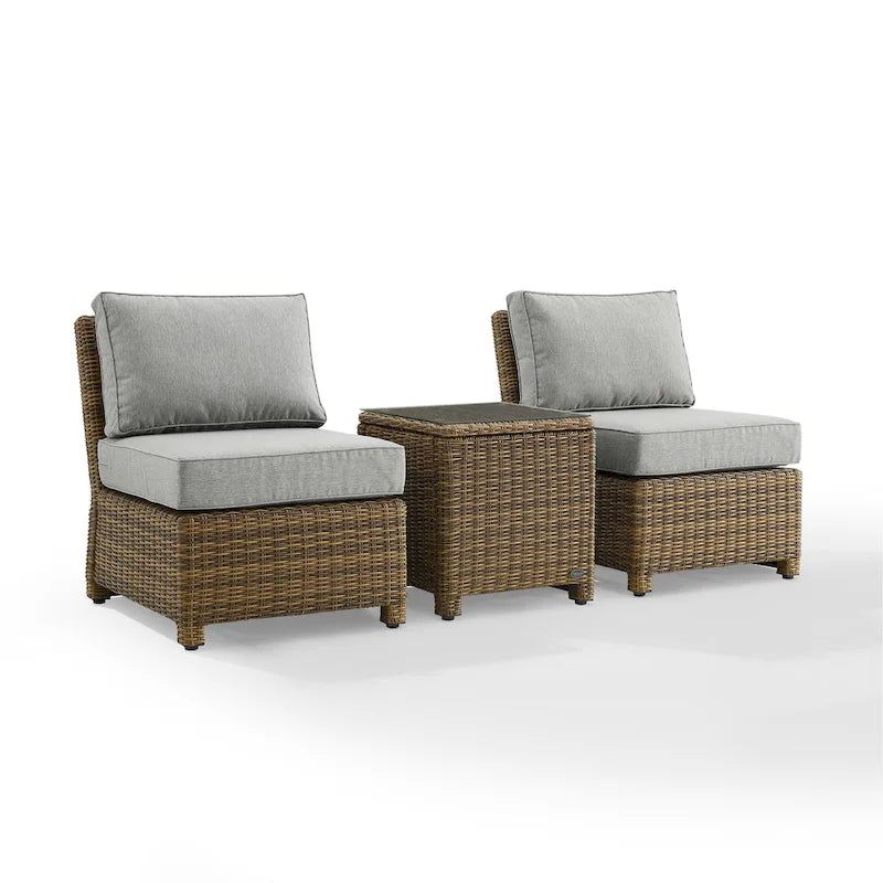 Crosley Bradenton Ensemble de 3 chaises en osier d'extérieur – Marron vieilli