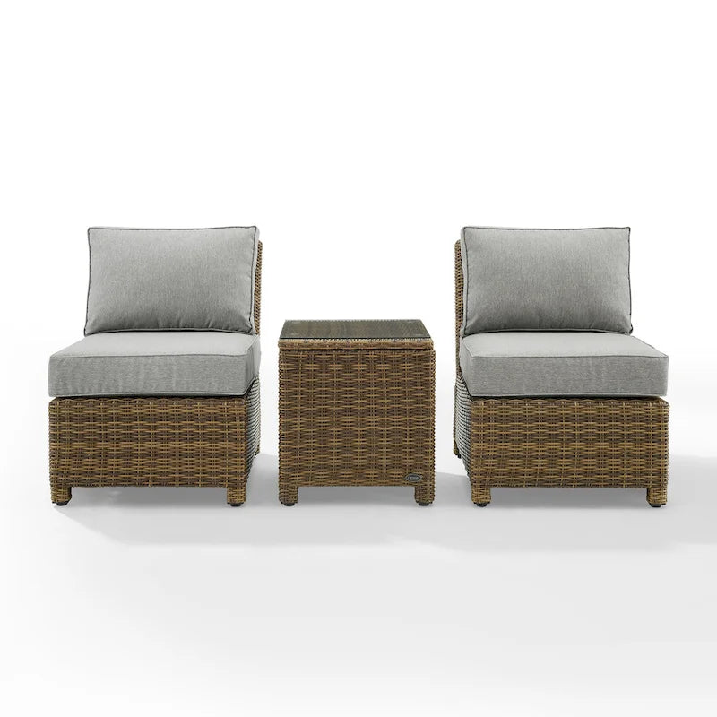 Crosley Bradenton Ensemble de 3 chaises en osier d'extérieur – Marron vieilli