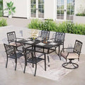 MAISON ARTS Ensemble repas d'extérieur 7 pièces Chaises de salle à manger combinées en acier avec coussin et table de parasol pour 6 personnes
