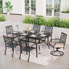 MAISON ARTS Ensemble repas d'extérieur 7 pièces Chaises de salle à manger combinées en acier avec coussin et table de parasol pour 6 personnes