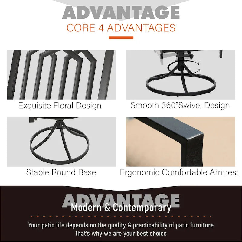 MAISON ARTS Ensemble repas d'extérieur 7 pièces Chaises de salle à manger combinées en acier avec coussin et table de parasol pour 6 personnes