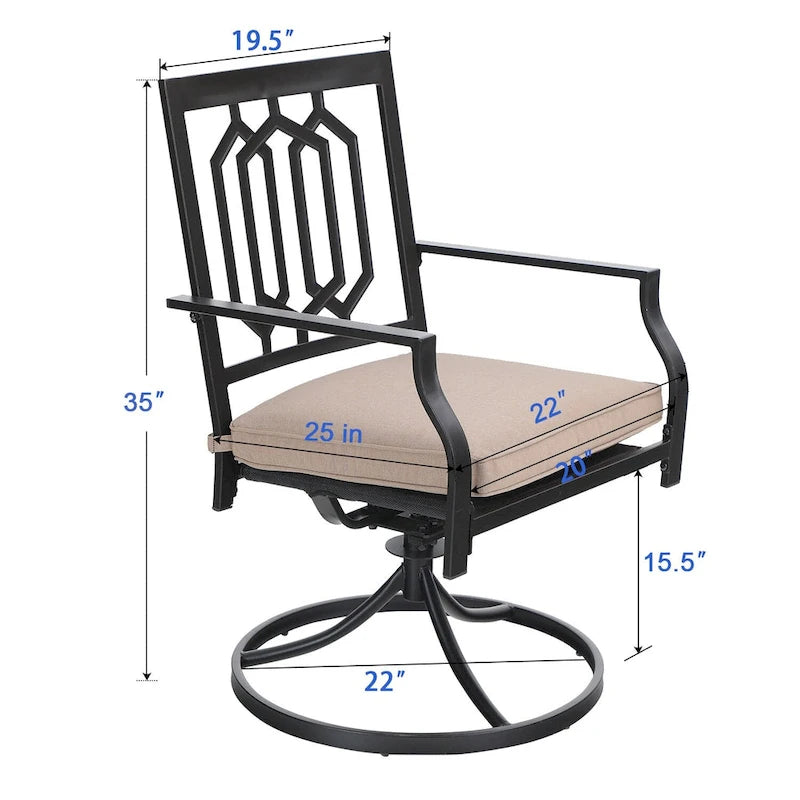MAISON ARTS Ensemble repas d'extérieur 7 pièces Chaises de salle à manger combinées en acier avec coussin et table de parasol pour 6 personnes
