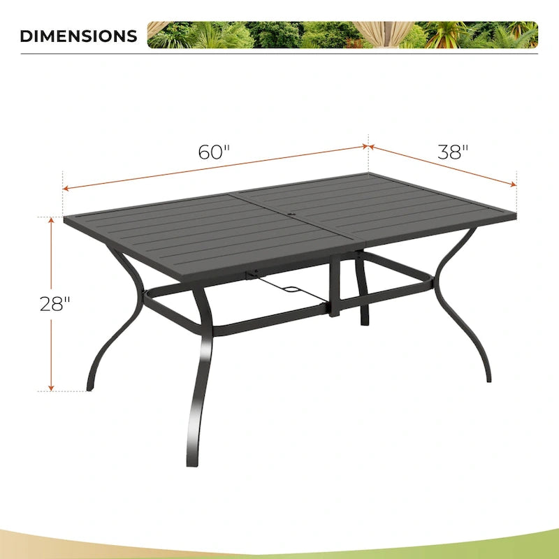 MAISON ARTS Ensemble repas d'extérieur 7 pièces Chaises de salle à manger combinées en acier avec coussin et table de parasol pour 6 personnes