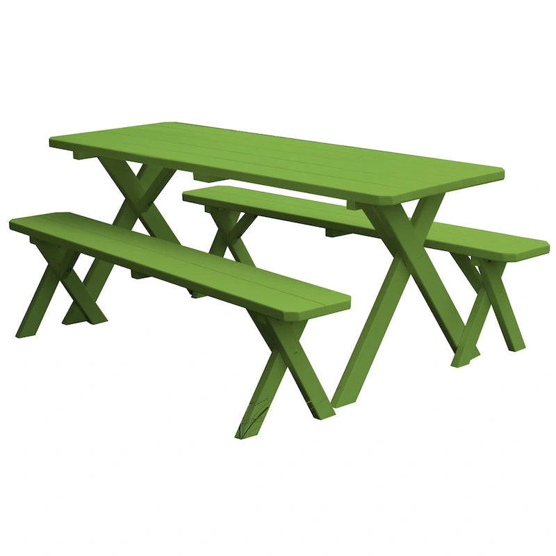 Pine 6' Cross-Leg Picnic Table with 2 Benches