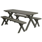 Table de pique-nique en pin 6' avec pieds croisés et 2 bancs