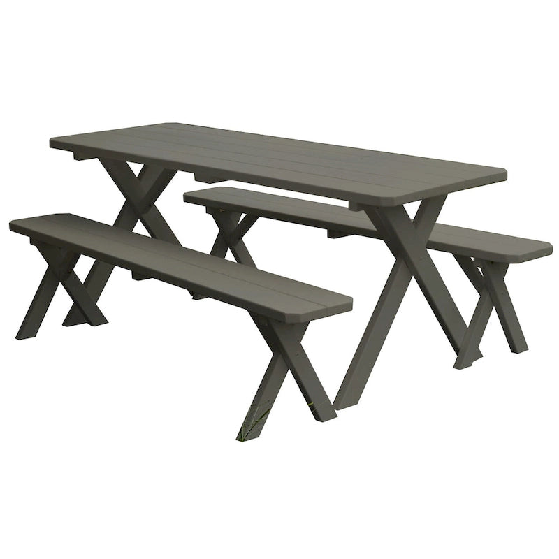 Table de pique-nique en pin 6' avec pieds croisés et 2 bancs