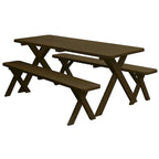 Table de pique-nique en pin 6' avec pieds croisés et 2 bancs