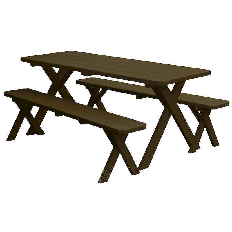 Table de pique-nique en pin 6' avec pieds croisés et 2 bancs