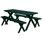 Table de pique-nique en pin 6' avec pieds croisés et 2 bancs