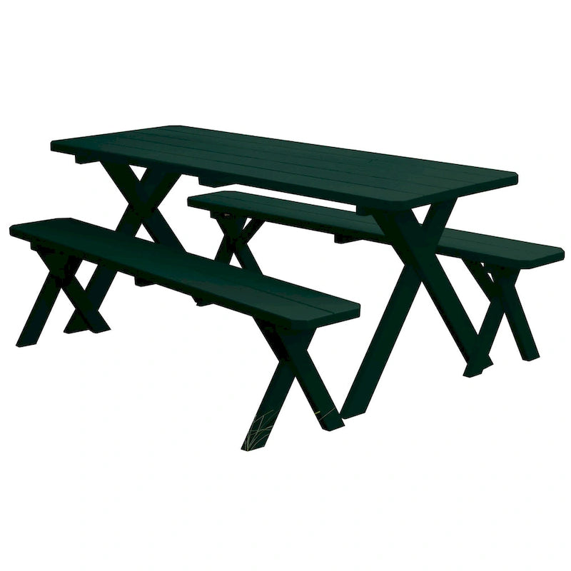 Table de pique-nique en pin 6' avec pieds croisés et 2 bancs