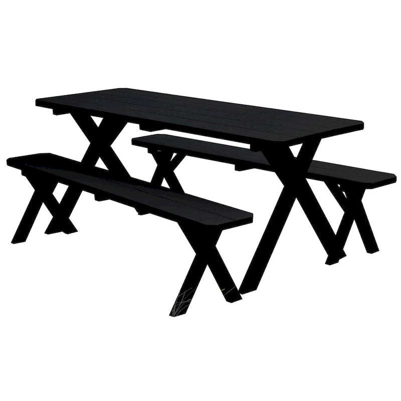 Table de pique-nique en pin 6' avec pieds croisés et 2 bancs