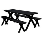 Table de pique-nique en pin 6' avec pieds croisés et 2 bancs