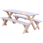 Table de pique-nique en pin 6' avec pieds croisés et 2 bancs