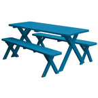 Table de pique-nique en pin 6' avec pieds croisés et 2 bancs