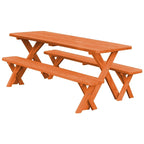 Table de pique-nique en pin 6' avec pieds croisés et 2 bancs