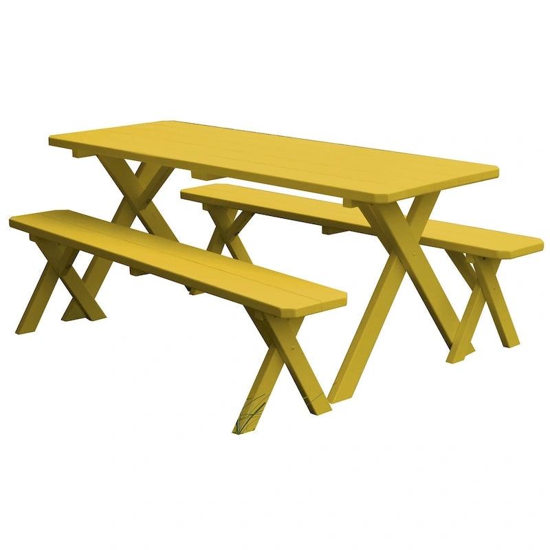 Table de pique-nique en pin 6' avec pieds croisés et 2 bancs