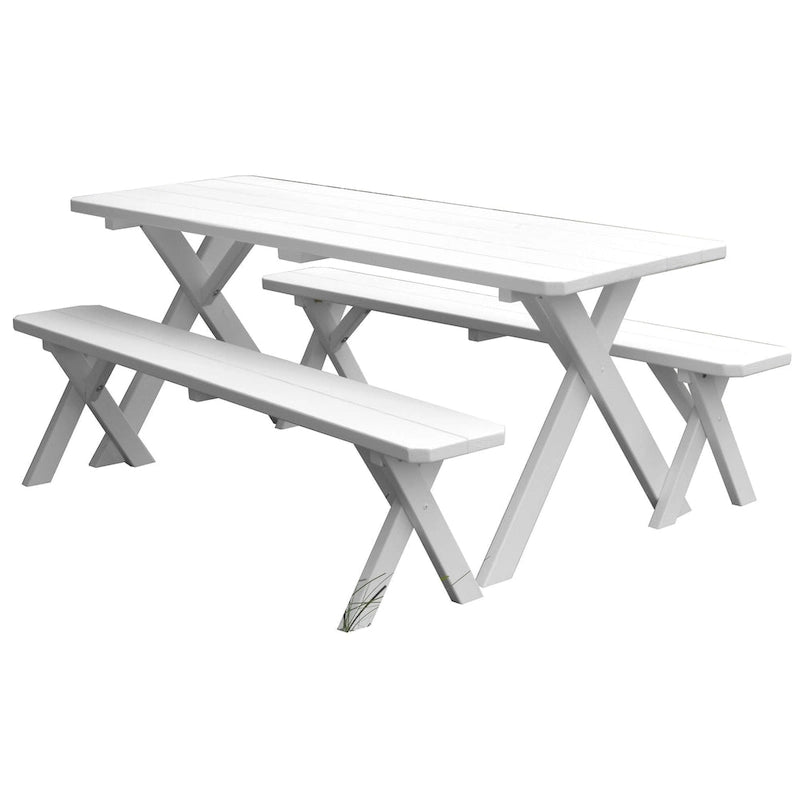 Table de pique-nique en pin 6' avec pieds croisés et 2 bancs