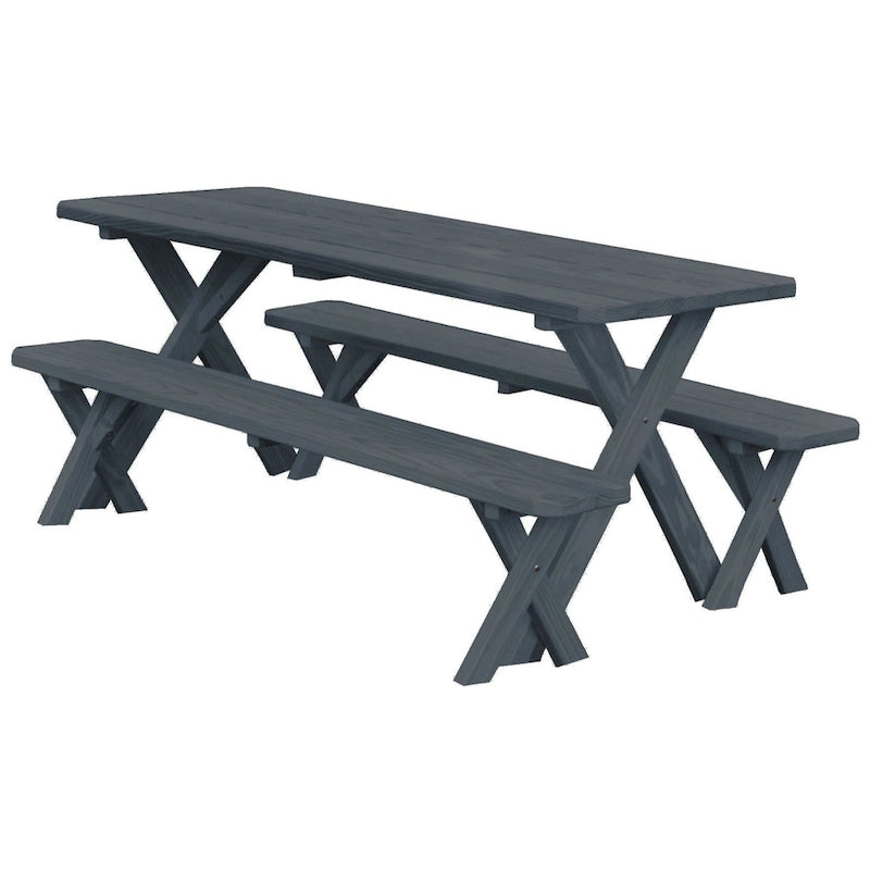 Table de pique-nique en pin 6' avec pieds croisés et 2 bancs