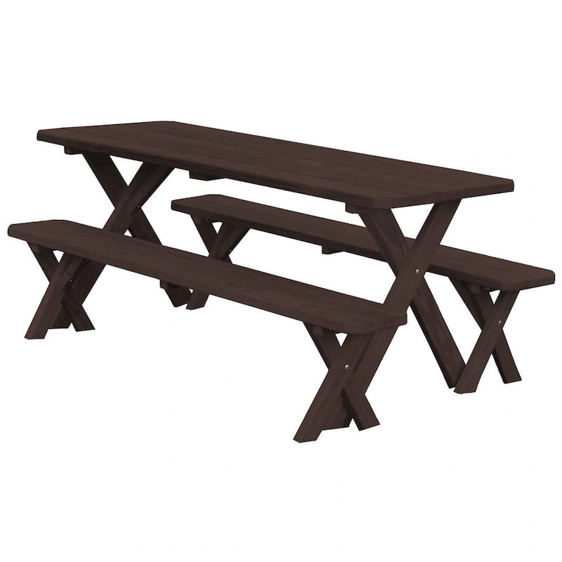 Table de pique-nique en pin 6' avec pieds croisés et 2 bancs