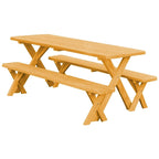 Table de pique-nique en pin 6' avec pieds croisés et 2 bancs