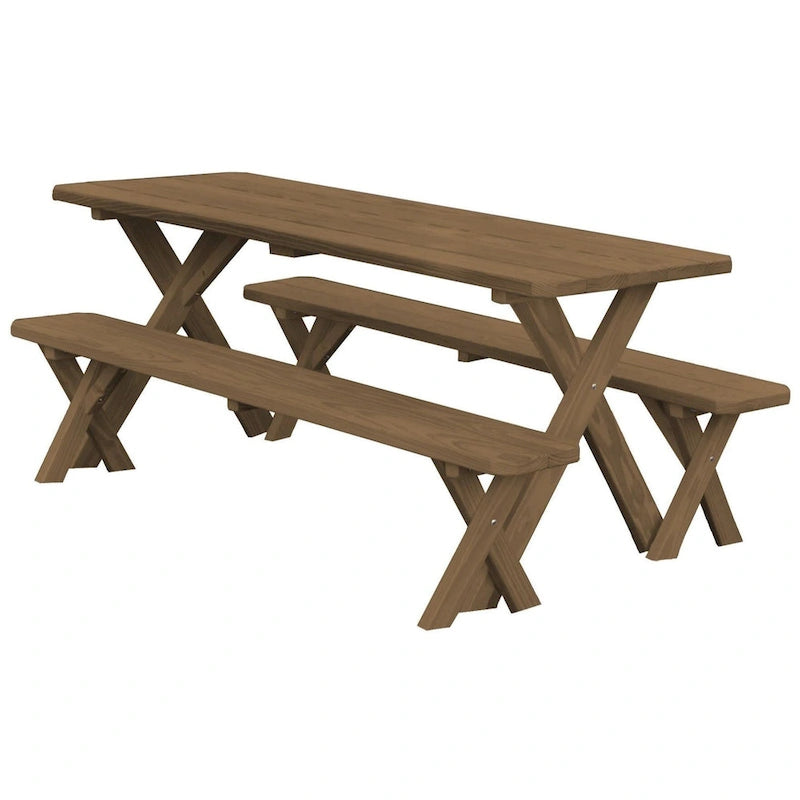 Table de pique-nique en pin 6' avec pieds croisés et 2 bancs