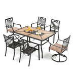 MAISON ARTS Ensemble de salle à manger de jardin 7 pièces, grande table rectangulaire aspect bois avec 4 chaises en métal et 2 chaises pivotantes