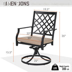 MAISON ARTS Ensemble de salle à manger de jardin 7 pièces, grande table rectangulaire aspect bois avec 4 chaises en métal et 2 chaises pivotantes