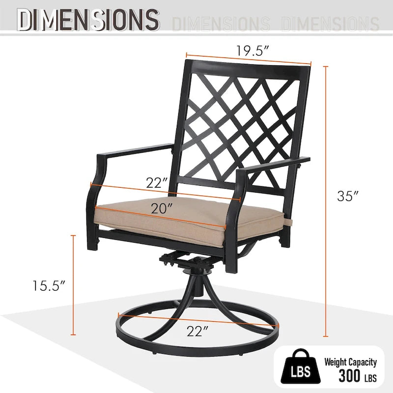 MAISON ARTS Ensemble de salle à manger de jardin 7 pièces, grande table rectangulaire aspect bois avec 4 chaises en métal et 2 chaises pivotantes