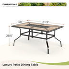 MAISON ARTS Ensemble de salle à manger de jardin 7 pièces, grande table rectangulaire aspect bois avec 4 chaises en métal et 2 chaises pivotantes