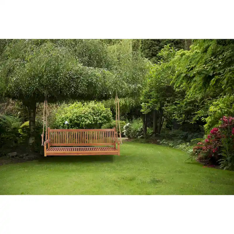 Balançoire de porche triple d'extérieur en teck Elzas de Chic Teak, 71 pouces