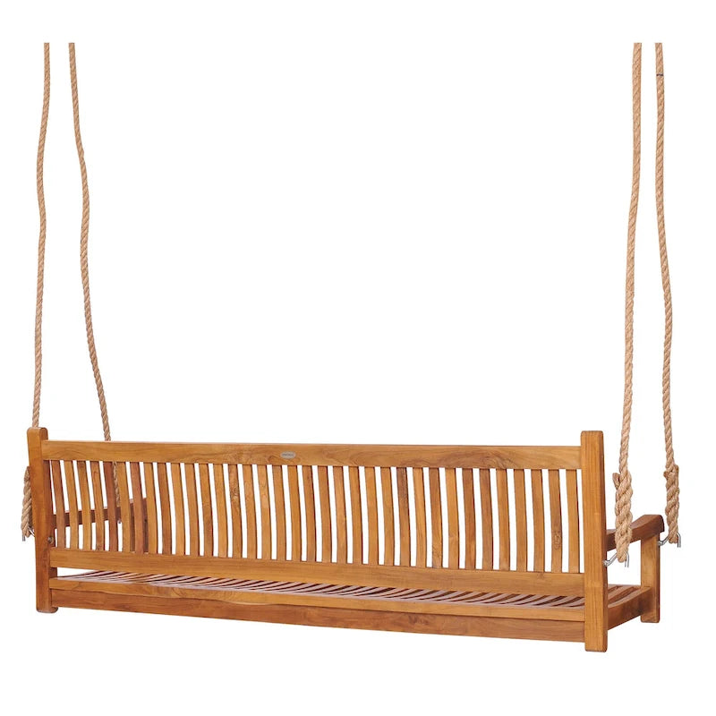 Balançoire de porche triple d'extérieur en teck Elzas de Chic Teak, 71 pouces