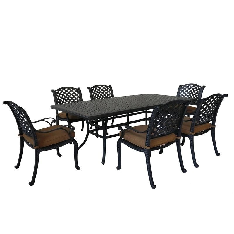 Ventura Cast Aluminum 7 Piece Rectangular Dining Set with 6 Arm Chairs - N/A
