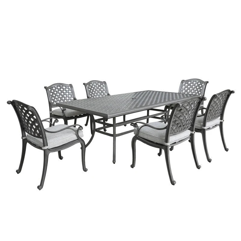 Ensemble de salle à manger rectangulaire Ventura 7 pièces en aluminium moulé avec 6 fauteuils - S/O
