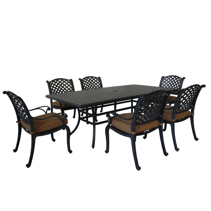 Ensemble de salle à manger rectangulaire Ventura 7 pièces en aluminium moulé avec 6 fauteuils - S/O