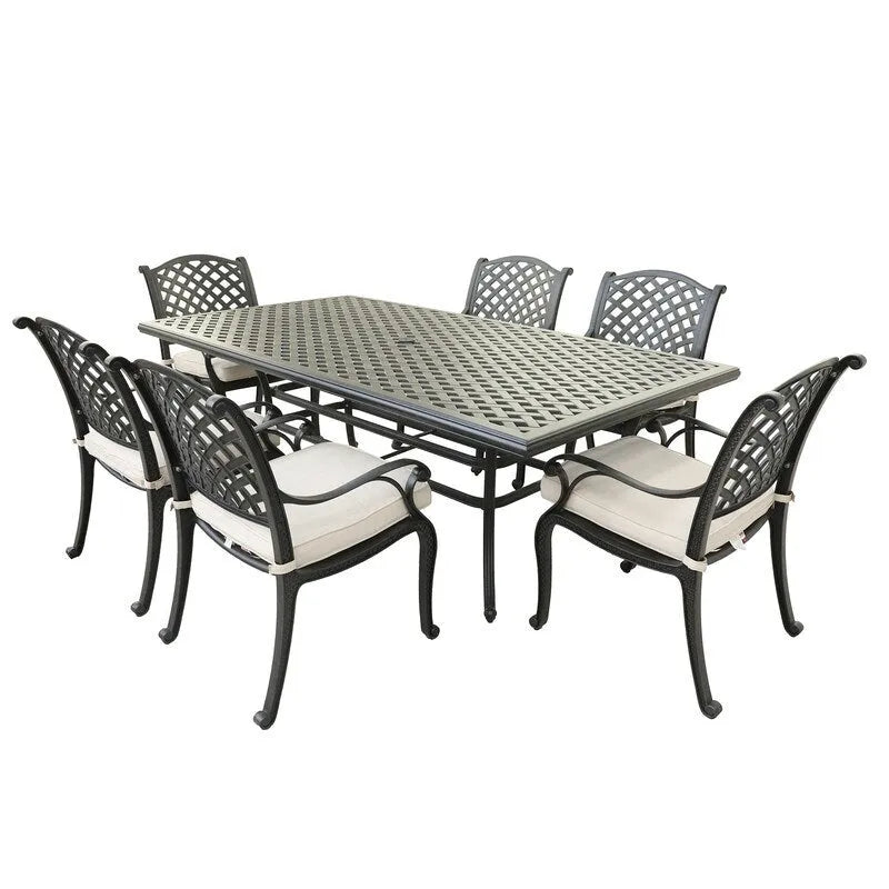 Ensemble de salle à manger rectangulaire Ventura 7 pièces en aluminium moulé avec 6 fauteuils - S/O